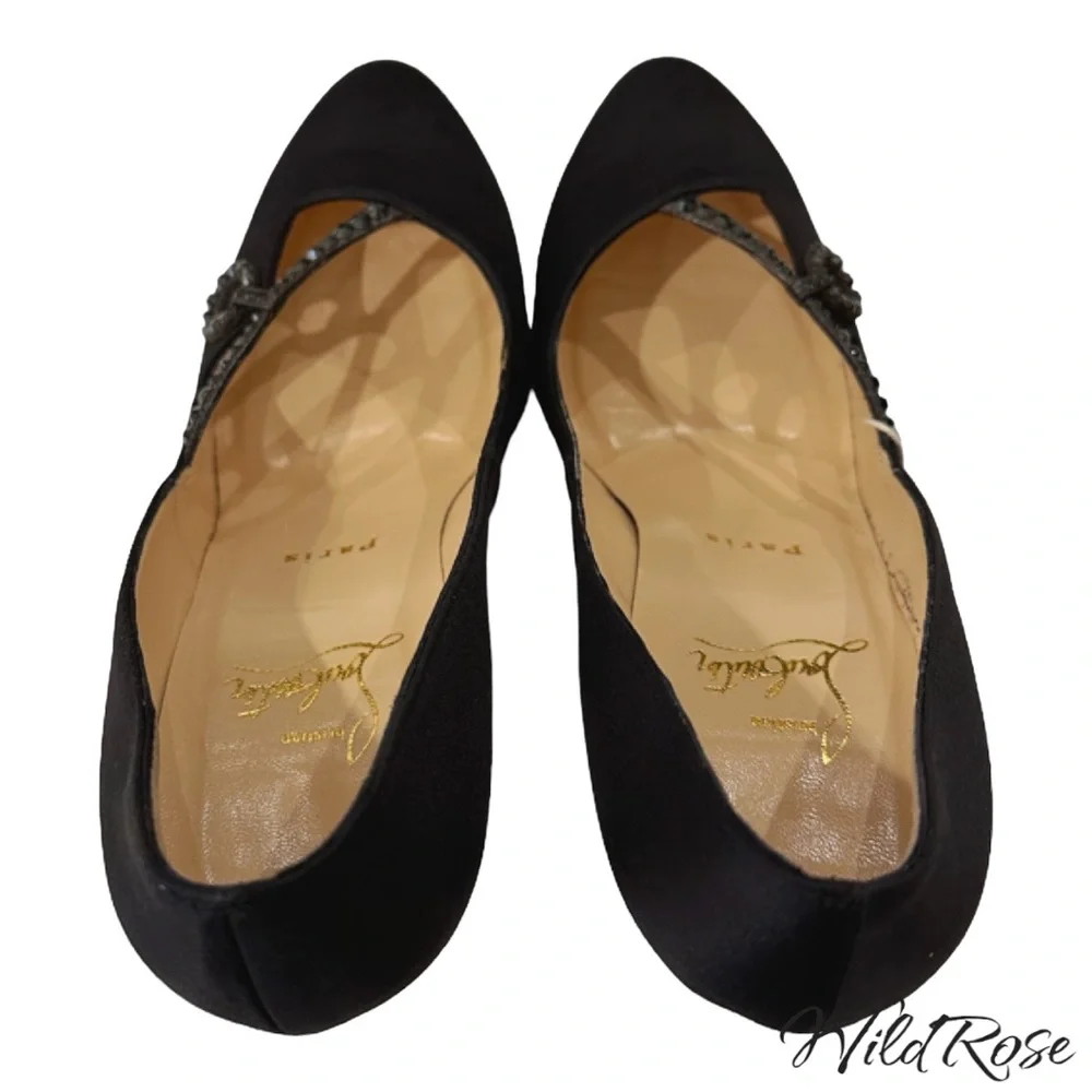CHRISTIAN LOUBOUTIN Black Satin Rhinestone Embellished Heels SZ 38 - Picture 8 of 15